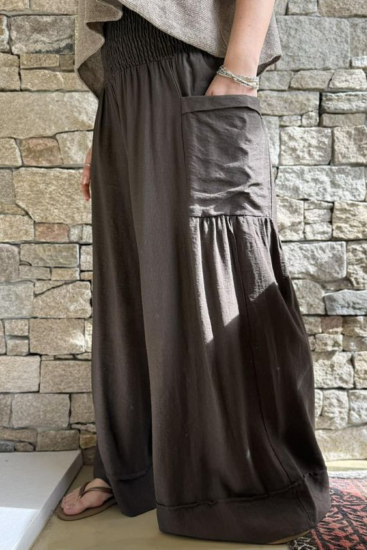 Basso Shirring Sailor Palazzo Pant Bitter Chocolate